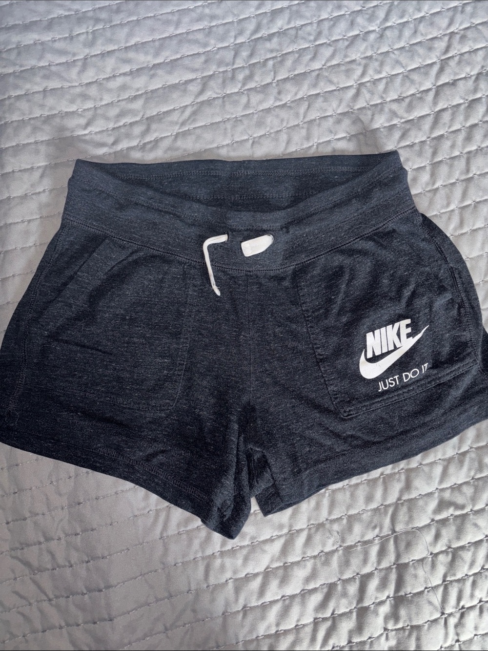 Nike Women's Dark Gray Athletic Lounge Shorts with White Logo